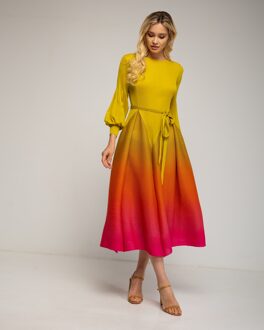 Iriserende geplooide jurk Mosterdgeel - One Size