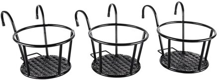 Iron Art Opknoping Manden Bloempot Houder Over De Rail Metalen Hek Plantenbakken Monteren, pack Van 3 (Zwart)