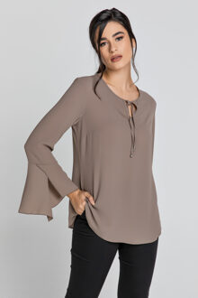 Iron Brown Flounce Sleeve Top van Conquista - maat Taupe