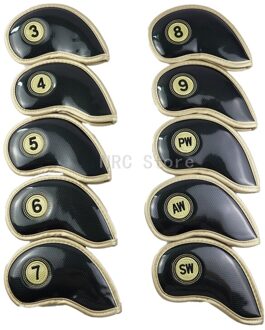 Iron Cover Golfclub Headcovers 10 Stks/set Pu Leer Waterdicht En Duurzaam zwart