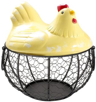 Iron Ei Opslag Mand Kip Vorm Keramische Deksel Anti-Slip Fruit Organizer Met Handvat Grote Capaciteit Keuken Mesh Houder geel