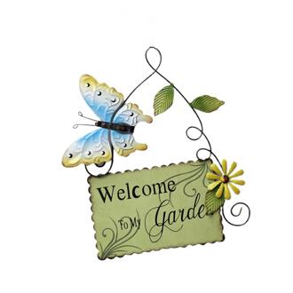 Iron Schilderen Vlinder Bloem Muur Plaque Welkom Teken Tuin Ornament Decor geel