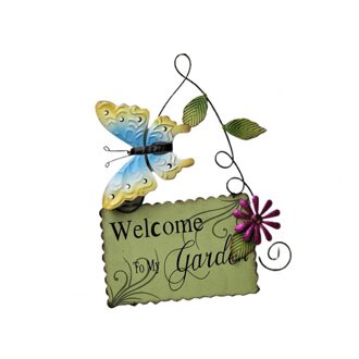Iron Schilderen Vlinder Bloem Muur Plaque Welkom Teken Tuin Ornament Decor roos rood