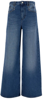 Isabel Marant Flared Leg Jeans met Leren Logo Patch Isabel Marant , Blue , Dames - XS
