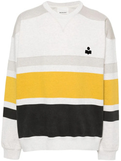 Isabel Marant Gestreepte Sweater met Geborduurd Logo Isabel Marant , Beige , Heren - Xl,L,M,S,Xs