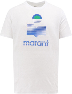 Isabel Marant Logo Linnen T-Shirt Isabel Marant , White , Heren - Xl,L,M,S