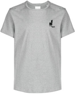 Isabel Marant Zafferh-ga Grijs T-shirt met Zwart Logo Isabel Marant , Gray , Heren - 2Xl,Xl,L,M,S