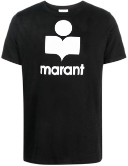 Isabel Marant Zwart Linnen Logo Crew Neck T-Shirt Isabel Marant , Black , Heren - L,M