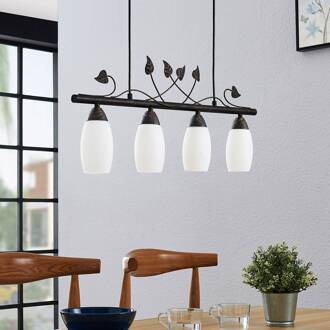 Isalie balk hanglamp, 4-lamps zwart, wit
