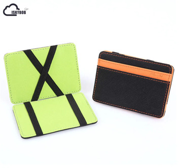 ISKYBOB Men Leather Magic Money Clips Wallet Para Carteras Hombre Card & ID Holder Clamp Money Case With Elastic Band