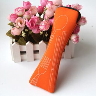 Iskybob Populaire Vork Lepel Chosticks Travel Camping Rvs Bestek Set Draagbare Tas Picknick Servies oranje