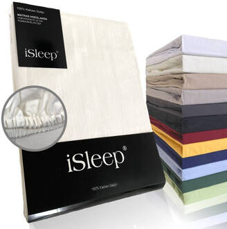 iSleep Hoeslaken Satijn Katoen - Licht Beige - 90x200