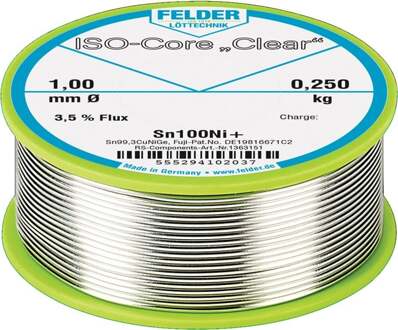 ISO-Core Clear Sn100Ni+ Soldeertin Spoel Sn99.25Cu0.7Ni0.05 0.100 kg 1 mm