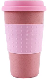 Isolatie Tarwe Fiber Stro Koffie Cup Mok Lekvrij Plastic Mok Cups Draagbare Outdoor Camping Wandelen Picknick cups roze