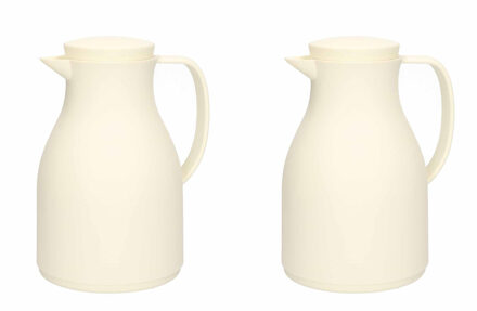 Isoleerkan - 2x - wit - met drukknop - 1 liter - Koffiekan - thermoskan - warmhoud kan