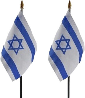 Israel - 2x - mini vlaggetje van 10 x 15 cm op stokje - Landen vlag - H27 cm