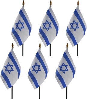 Israel - 6x - mini vlaggetje van 10 x 15 cm op stokje - Landen vlag - H27 cm