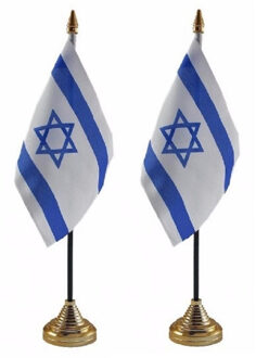 Israel tafelvlaggetjes - 2x stuks - 10 x 15 cm - met gouden standaard - H27 cm - versiering