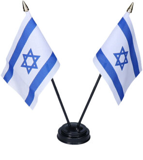 Israel tafelvlaggetjes set 1x - dubbel op 1 standaard - 10 x 15 cm mini vlaggen