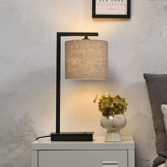 it's about RoMi Tafellamp ijzer/zwart Boston h.44cm/kap 18x15cm, donker linnen