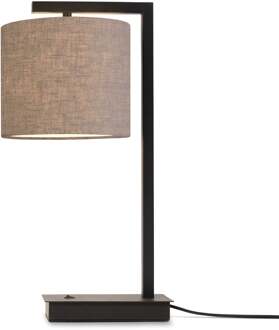 it's about RoMi Tafellamp ijzer/zwart Boston h.44cm/kap 18x15cm, donker linnen