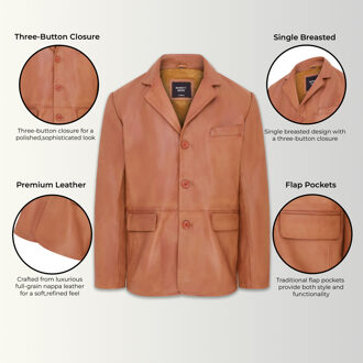 Italiaans leren blazerjack met 3 knopen voor heren - Fauske - maat 5XL Bruin