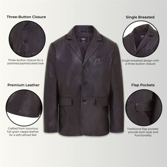 Italiaans leren blazerjack met 3 knopen voor heren - Fauske Zwart - S