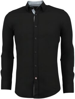 Italiaanse Blanco Blouse Mannen - Slim Fit Overhemden - 3036 - Zwart - Maten: S