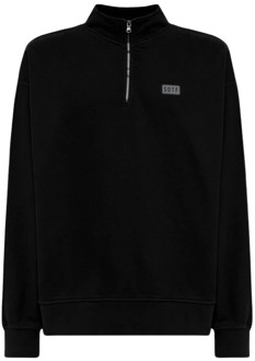 Italiaanse Katoenen Sweatshirt met Halve Rits Sotf , Black , Heren - Xl,L,M,S,Xs
