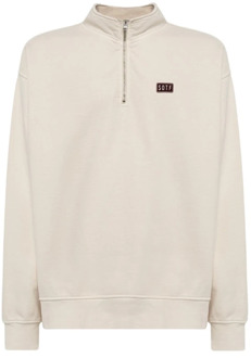 Italiaanse Katoenen Sweatshirt met Halve Rits Sotf , White , Heren - Xl,L,M,S,Xs