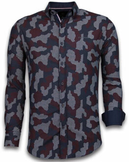 Italiaanse Overhemden - Slim Fit Overhemd - Blouse Dotted Camouflage Pattern - Zwart - Maten: M