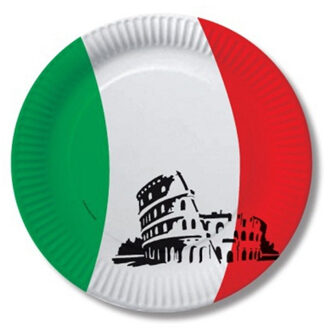 Italiaanse vlag thema feest bordjes - 10x stuks - Dia 23 cm - Italie feestartikelen/versiering Multi