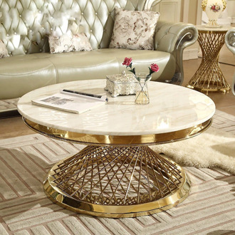 Italian style modern marble coffee table dining table large round luxury living room Nordic stainless steel golden center table