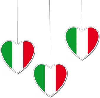 Italie hangdecoratie hart - 3x - 14 cm - papier/karton - brandvertragend - Italiaanse vlag