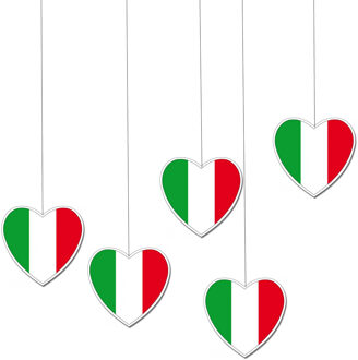 Italie hangdecoratie hart - 5x - 14 cm - papier/karton - brandvertragend - Italiaanse vlag