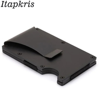Itapkris Credit Card Holder Minimalist Wallet Aluminum Metal Anti RFID Blocking Business Bank ID Card Holder For Men Black