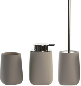 ITEM Badkameraccessoires - toiletborstel met houder - zeeppompje - tandenborstelhouder - taupe/beige