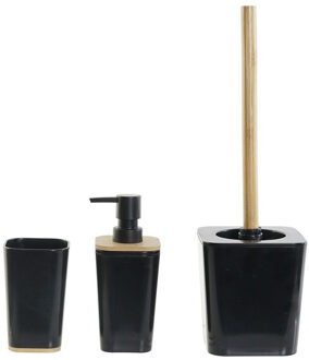 ITEM Badkamerset - 3-delig - zwart - bamboe - toiletborstel - zeeppompje