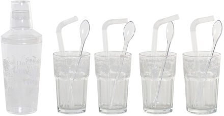 ITEM Cocktailshaker set - 13-delig - glas - 4 bekers - 4 rietjes - 4 roerlepels