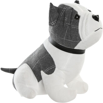 ITEM Deurstopper Hond - wit/grijs - polyester - 29 x 18 x 26 cm 