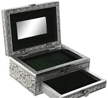 ITEM Emirates Sieradenkistje - zilver - 1 vak en lade - met spiegel - 17x12x8 cm - sieradendoos