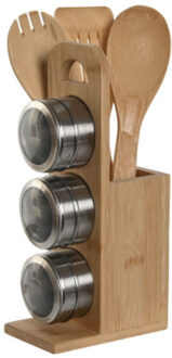 Item Int. Keukenhulpjes set - 6-delig - bamboe houder - incl. 3x magnetische kruidenpotjes