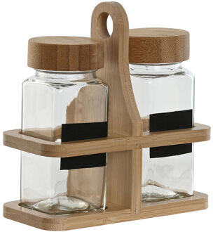 Item Int. Kruidenrek - 2x glazen potjes - 120 ml - bamboe houder - 13 x 6 x 13 cm