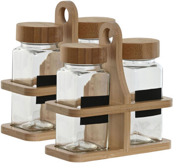 Item Int. Kruidenrek - 2x set - bamboe houder - glas - 4x pot - 120 ml - 13 x 6 x 13 cm