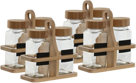 Item Int. Kruidenrek - 4x set - bamboe houder - glas - 8x pot - 120 ml - 13 x 6 x 13 cm