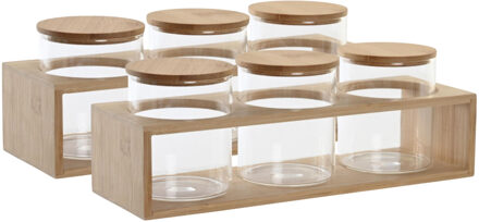 Item Int. Voorraadpotten 2x Set - 6x potjes - borosilicaatglas - bamboe deksel - incl. tray