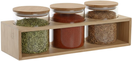 Item Int. Voorraadpotten Set - 3x potjes - borosilicaatglas - bamboe deksel - incl. tray