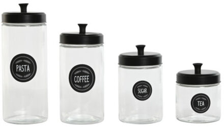 Item Int. Voorraadpotten set - 4x stuks - glas met metalen deksel - zwart - 1,5L