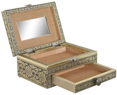 ITEM Sieradenkistje Dubai - 17x12x8 cm - champagne goud - met spiegel - 1 vak en lade
