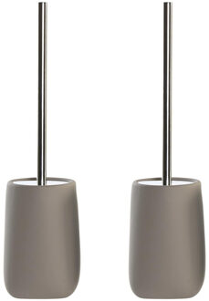 ITEM Toiletborstel met houder - 2x - taupe / beige - dolomiet kunststeen - 41 cm